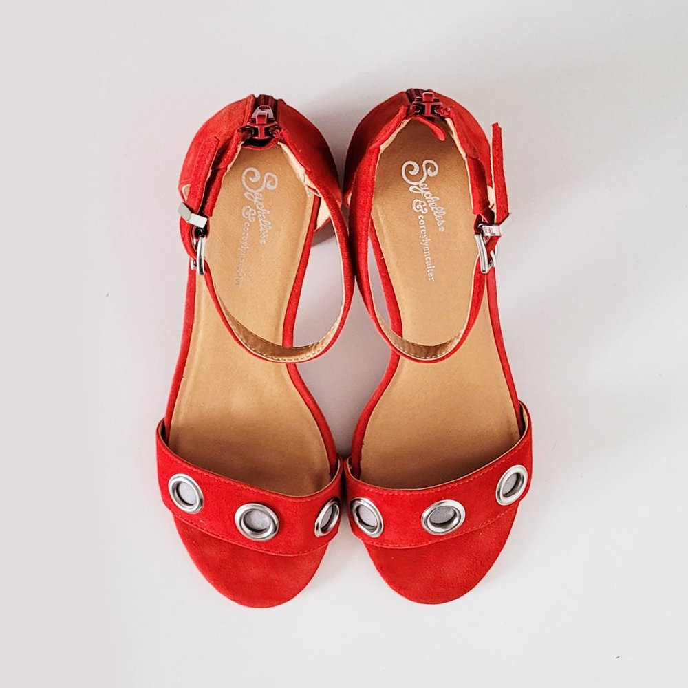 Seychelles x Cory Lynn Calter Red Suede Chunky Heel Sandals - Size 7 - Picture 4 of 9